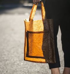 a person holding a brown bag on the street