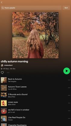 an image of a person with long hair in the background and text that reads chilly autumn morning