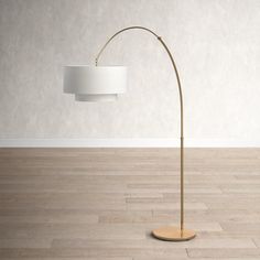 a floor lamp with a white shade on it in an empty room 3d rendering image