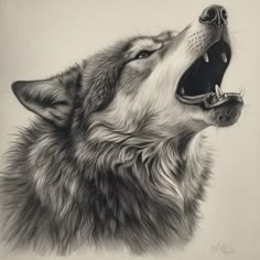 a drawing of a wolf with its mouth open