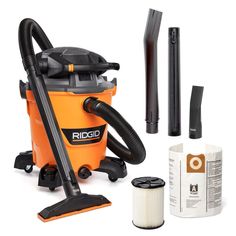 various cleaning supplies including a vacuum cleaner and other items