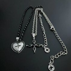 Length: 41-50cm Heart Cross Necklace, Heart Type, Techno Fashion, Heart Shape Pendant, Punk Fashion, Piercing Jewelry, Metal Chain, Cute Jewelry