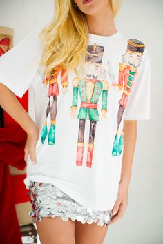 NUTCRACKER TRIO TEE TEE Judith March White Graphic Print Top For Holiday, White Graphic Tee For Holidays, White Graphic Tee For Holiday, Holiday White Graphic Tee Top, Holiday White Graphic Tee, White Holiday Graphic Tee, Holiday White Printed Top, Fun White Holiday Tops, New Wardrobe