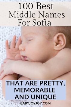 a baby sleeping on top of a blanket with the words, 100 best middle names for sofa