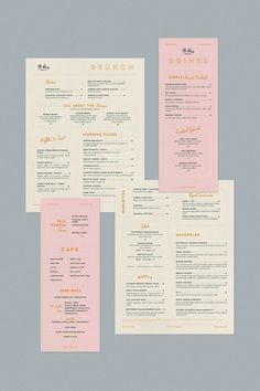 three different types of menus on top of each other, one with an orange and pink design