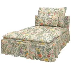 an upholstered chaise lounge with floral print