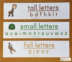 three different types of stickers with animals and letters on the bottom one is for small letters