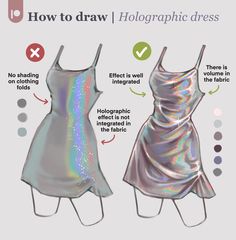 how to draw holographic dresses in photoshopped and pastel colors on paper