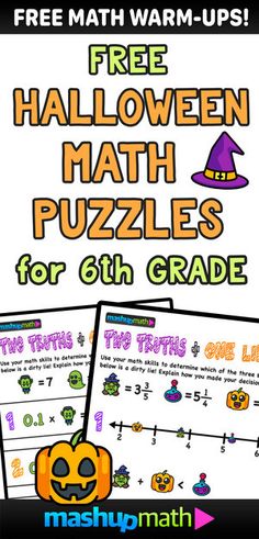 free halloween math puzzles for 6th grade students