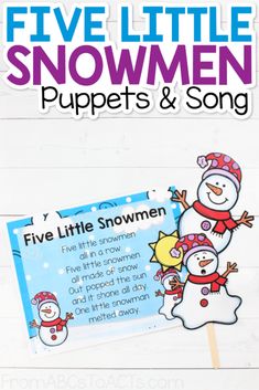 five little snowmen puppets and song for kids to play in the winter with text overlay