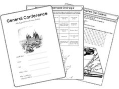 three different worksheets with the words general conference on them, and an image of a