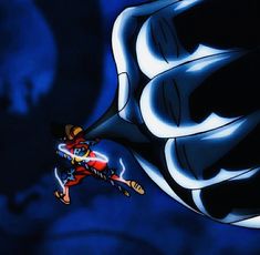 an animated image of a person flying through the air with a light saber in his hand