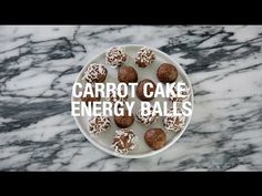 carrot cake energy balls on a plate with the words carrot cake energy balls over it