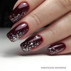 Silver Glitter Nails, Maroon Nails, Fall Acrylic Nails, Festival Nails, Silver Nails, Prom Nails, Love Nails, Trendy Nails