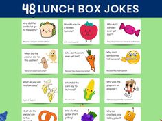 These funny lunch box notes are the perfect way to brighten your child's day!  Print and cut these notes and add them to your kid's lunchbox to make them feel special and let them share their laughter with their friends during lunchtime. The templates are printable PDF's and JPG's. You can also use the BONUS blank note template to write on and personalize for the special kid in your life! --------------------------------------------- INCLUDED IN THIS LISTING ------------------------------------- Lunch Jokes For Kids Funny, Lunchbox Jokes For Kids, Lunch Box Jokes For Kids, Lunch Notes For Kids