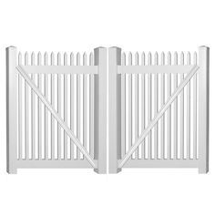 a white picket fence with two gates