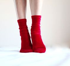 Red Velvet Socks. Handmade Women's Socks - Etsy Hosiery Dress, Velvet Socks, Handmade Socks, Hi Fashion, Women's Socks, Deep Red Color, Stretch Velvet, Dress Socks, Cold Air