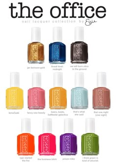 The Office by Essie.. I'm gonna need these! L.a. Colors Nail Polish, Essie Nail Polish Collection, Office Nails, Essie Colors, Essie Polish, Office Themes, New Nail, Polish Colors