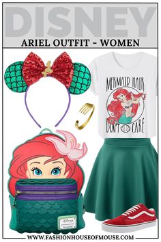 Disney Outfits Women Will Love - Princesses - Fashion House of Mouse Inspired Disney Outfits, Plus Size Disney Outfits, Disney Princess Inspired Outfits, Little Mermaid Outfit, House Of Mouse, Disney Bound Outfits Casual, What To Wear To Disney, Disney Dapper Day, Disney Trip Outfits