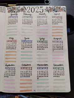 a planner with the dates for each month on it