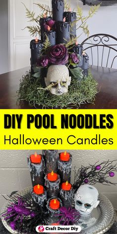 DIY pool noodle halloween candles Pool Noodle Halloween Candles, Halloween Centerpieces Diy, Pool Noodle Halloween, Dollar Store Ideas, Halloween Centerpieces, Craft For Adults, Classy Halloween