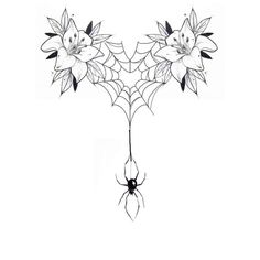 spider and flower tattoo design on white paper