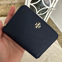 Brand New Navy Blue Keychain Zip Cardholder Wallet Tory Burch Soft Fleming, Key Chain Wallet, Tory Burch Emerson, Tory Burch Kira Chevron, Cardholder Wallet, Kira Chevron, Blue Keychain, Tory Burch Wallet, Tory Burch Kira