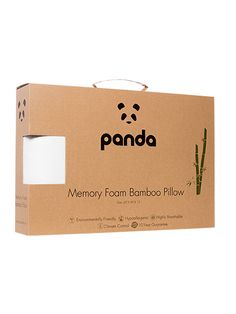 the panda memory foam bamboo pillow is in a cardboard box