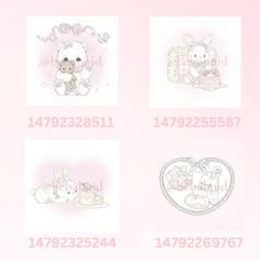 four different pictures of animals and numbers on a pink background