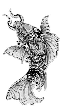 a drawing of a fish with an intricate design on it's body and wings