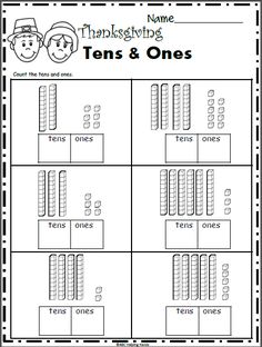 thanksgiving worksheet with ten and ones for the students to practice their math skills