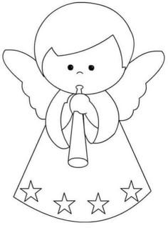 an angel with stars on it's wings and holding a trumpet in its hand