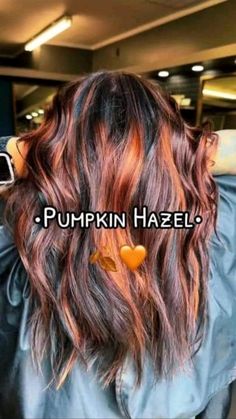 Fall Hair No Bleach, Cute Hair Dye Ideas Highlights, Red Hair With Black And Blonde Streaks, Woman’s Fall Hair Color, Brown With Red And Caramel Highlights, Dark Fall Ombre Hair, Winter Hair Dye Ideas Brunettes, Peeks Boo Hair, Bold Money Piece With Highlights