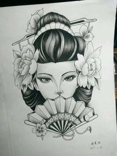 ဂျပန်မ Tattoo, Floral Pattern Tattoo, Japanese Geisha Tattoo, Geisha Tattoos, Tato Flash, Inner Arm Tattoo, Arm Temporary Tattoos