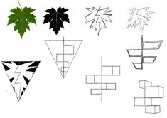 four different shapes are shown in the shape of trees and leaves, with one green leaf on