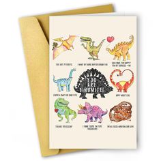 a card with different types of dinosaurs on it