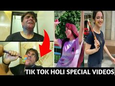 there are four pictures of people brushing their teeth with toothpaste on them and the words tik tok holi special videos