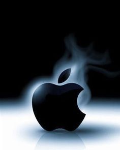 an apple logo is shown with blue flames coming out of the top and bottom of it