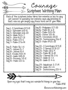 the bible's writing plan is shown in black and white, with an arrow pointing to