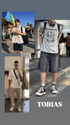 the collage shows people walking and taking pictures on their cell phones while wearing casual clothing