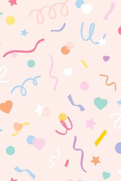 a pink background with confetti and streamers