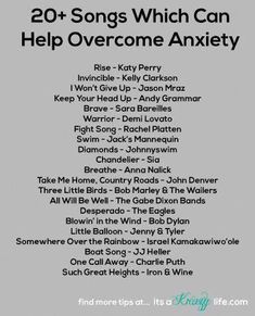 the cover for 20 songs which can help overcome anxiity by various authors and authors