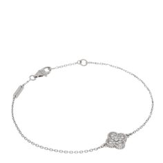 This is an authentic VAN CLEEF & ARPELS 18K White Gold Diamond Sweet Alhambra Bracelet. The bracelet is crafted of 18 karat white gold and features an Alhambra clover motif set with round brilliant cut diamonds, approximately .08 total carat weight. Sweet Alhambra Bracelet, Alhambra Bracelet, Authentic Vans, Dior Jewelry, Oversized Bag, Versace Bags, Van Cleef Arpels, Van Cleef, Wallet Fashion