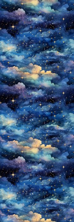 the night sky is full of stars and clouds, as if it were painted with acrylic paint