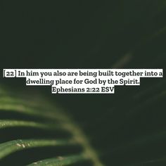 a green leaf with the words, i am him you are being built together into a dwelling place for god by the spirit ephesans 22 5v