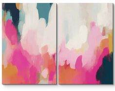 two abstract paintings with different colors and shapes