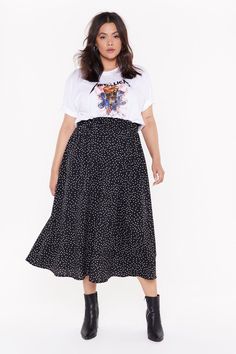 Plus Size Polka Dot Midi Skirt Chromatic Fashion, Black Polka Dot Skirt, Polka Dot Midi Skirt, Hipster Grunge, Diy Vetement, Polka Dot Skirt, Dot Skirt, Moda Plus, Plus Size Fashion For Women