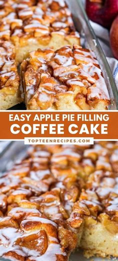 an easy apple pie filling coffee cake with icing