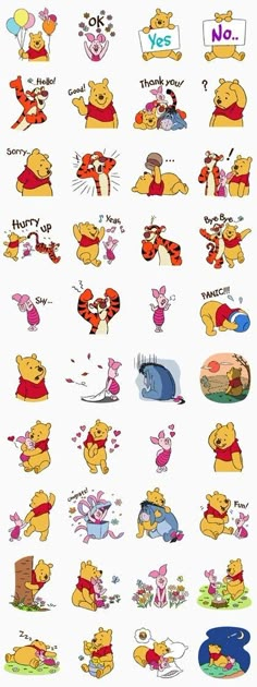 winnie the pooh stickers are all different colors and sizes, but there is no image