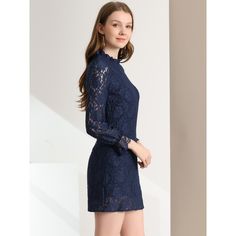 Step into elegance with the Allegra K Women's Floral Lace Dress, a stunning ensemble designed to captivate and charm at any formal event. This royal blue mini dress features exquisite details that elevate its classic appeal:

- Material: Delicate floral lace overlay
- Size: X-Large
- Color: Royal Blue
- Gender: Female
- Age Group: Adult

The dress boasts a refined ruffle crew neck and sheer bell sleeves, adding a graceful touch of femininity. Its shift silhouette is timeless, ensuring it remains Elegant Mini Dress For Formal Occasions, Elegant Lace Dress For Date Night, Elegant Asymmetrical Mini Dress For Date Night, Elegant Mini Lace Dress, Elegant Formal Mini Bodycon Dress, Elegant Asymmetrical Mini Cocktail Dress, Formal Backless Mini Dress, Elegant Mini Length Bodycon Dress For Formal Occasions, Elegant Mini Evening Dress